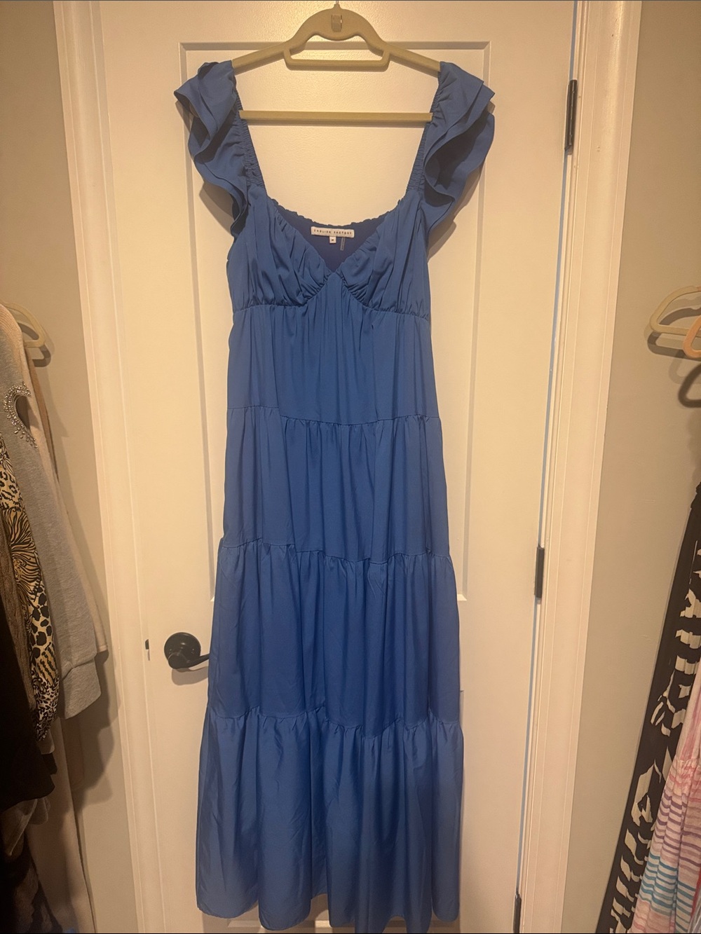 English Factory Blue Tiered Maxi Dress with Ruffle Straps